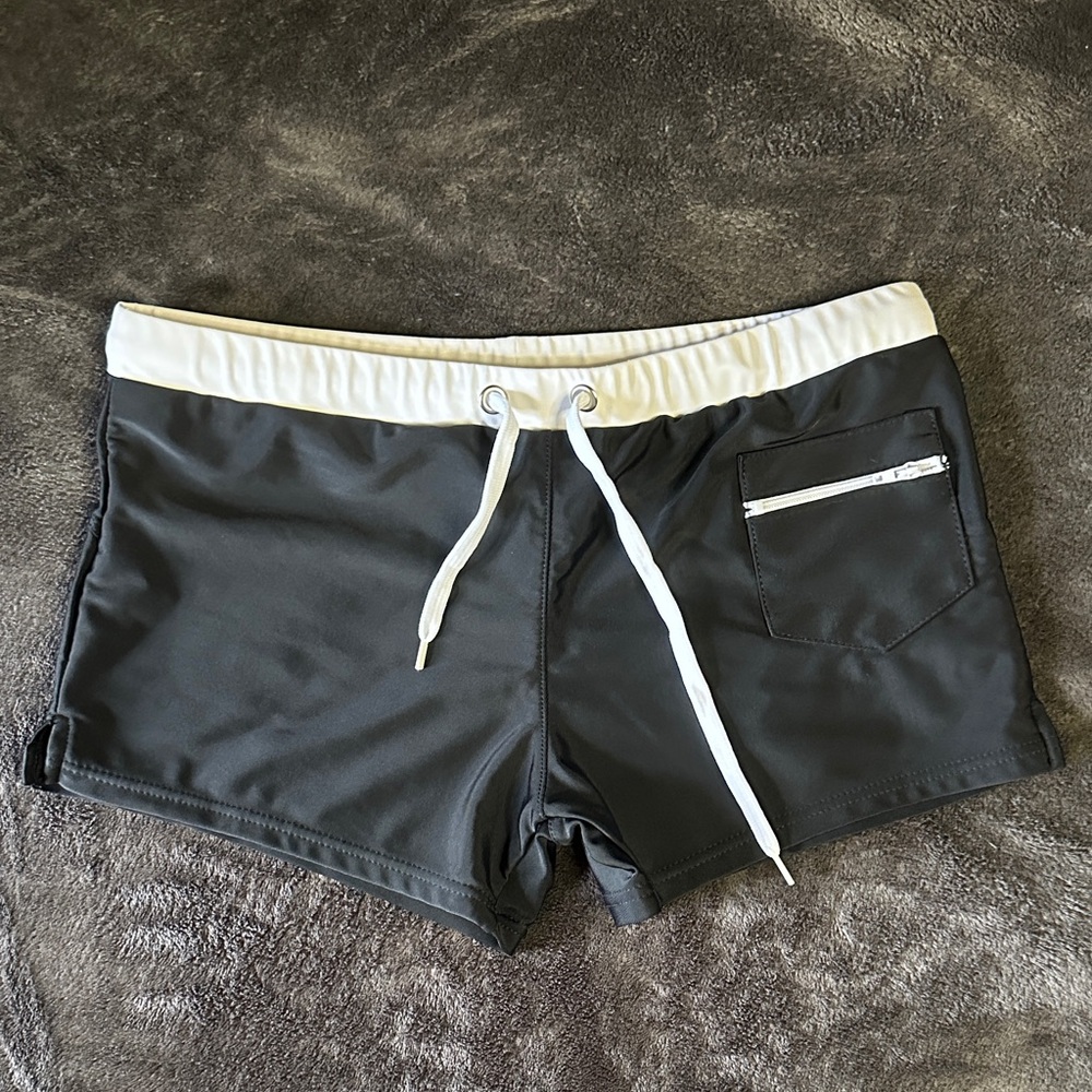 Men's Black Swim Trunks with White Accents - Small